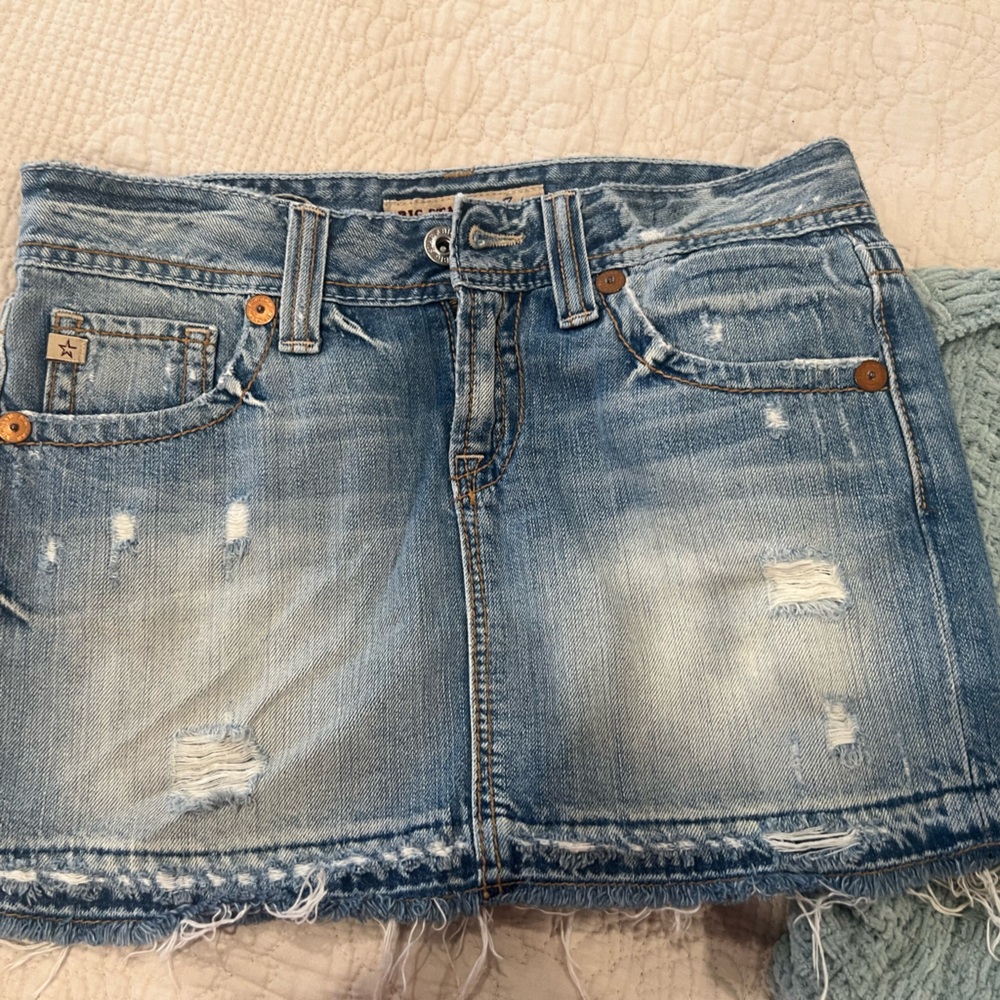 Big Star Light Blue Distressed Mini Skirt